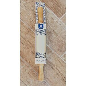 Gourmet ROLLING PIN Blue White NEW 15"Lx2"W Wood Handles 360* Rotation Ergonomic